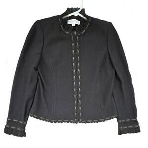 St John Collection Neck Ruffled Corded Black Jacket - SZ 4